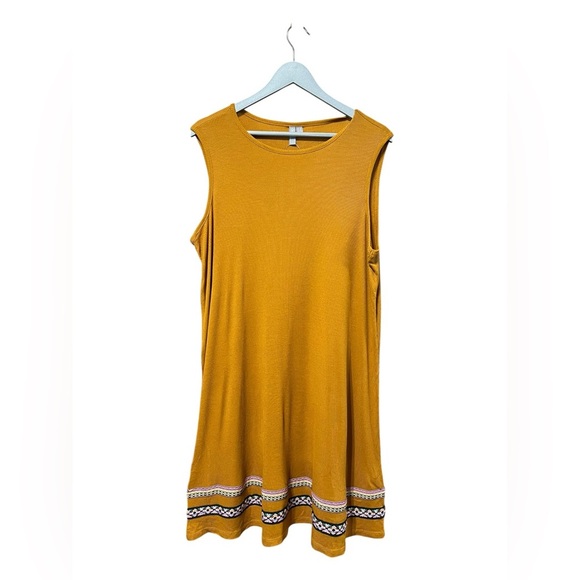 ASOS Mustard Sleeveless Dress with Embroidered Hem – Size 14 - Picture 1 of 5